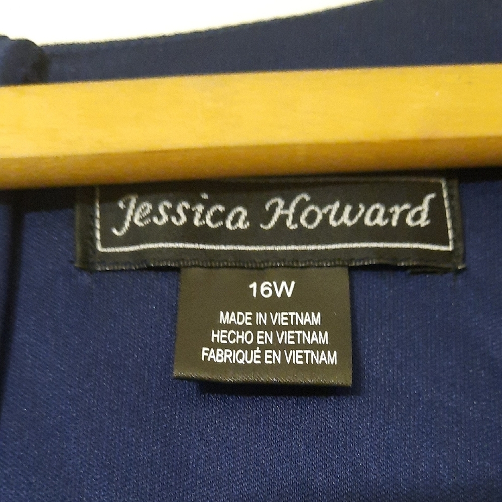 Jessica Howard Navy/ Purple V-Neck Ruffle Bishop Sleeve Maxi Dress - Picture 4 of 13